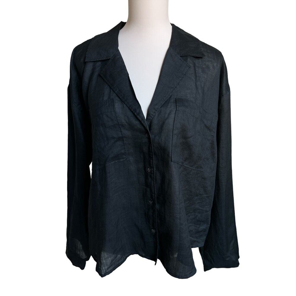 Madewell Shirt Women's XL Black Resort Long-Sleeve Collared Semi-Sheer Button Up